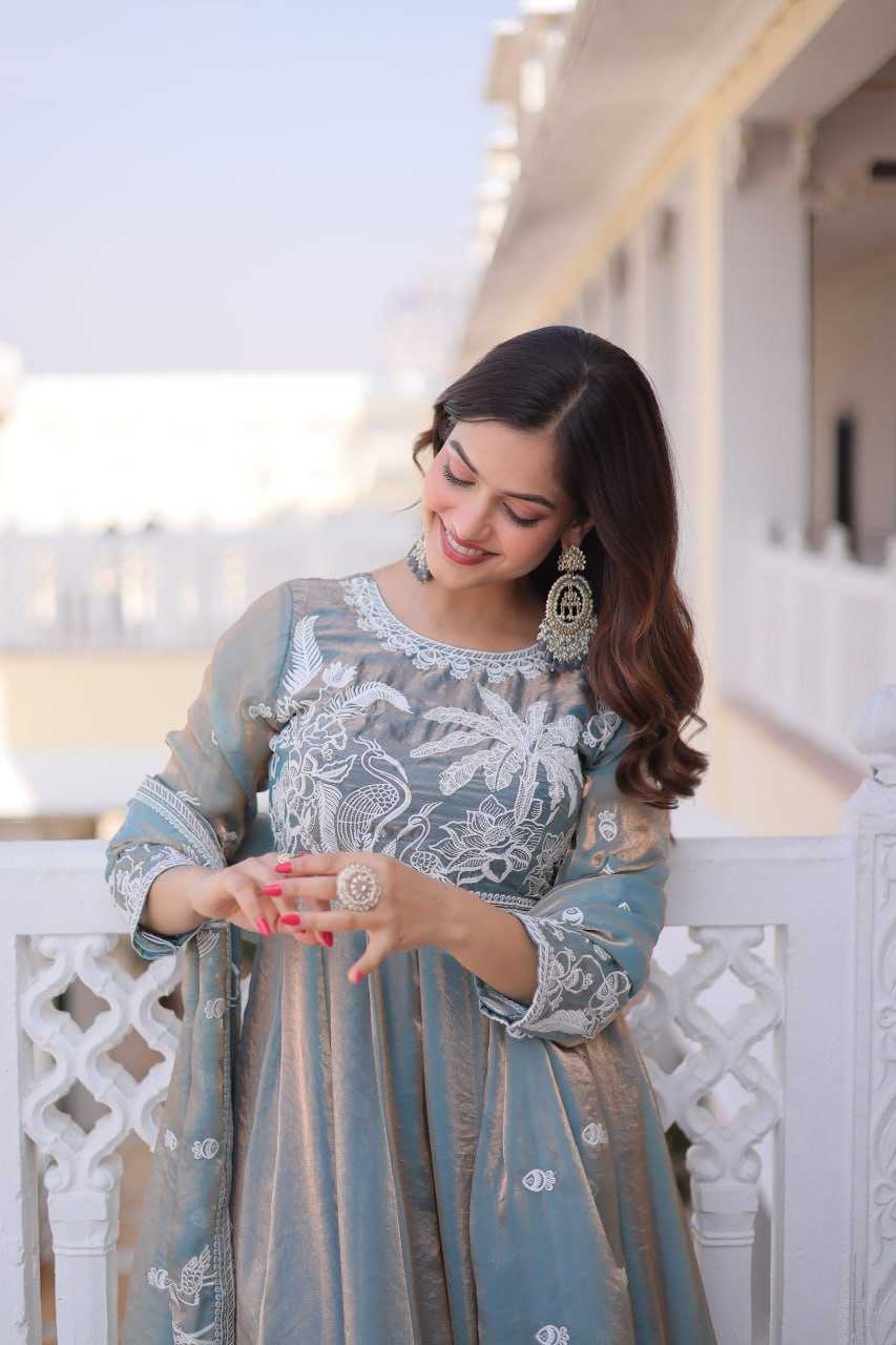 Ynf Satin KESH491 9315 Gowns Wholesale Embroidery Gowns Satin Gowns Sequin Gowns Manufacturer- Kapda Export