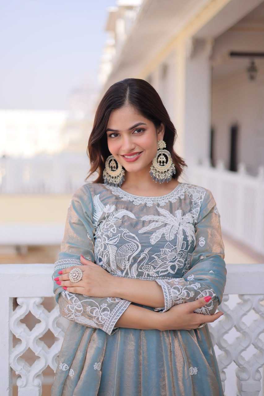 Ynf Satin KESH491 9315 Gowns Wholesale Embroidery Gowns Satin Gowns Sequin Gowns Manufacturer- Kapda Export