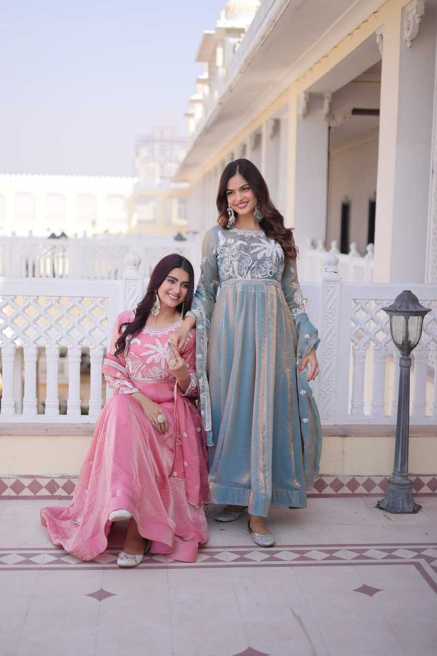 Ynf Satin KESH491 9315 Gowns Wholesale Embroidery Gowns Satin Gowns Sequin Gowns Manufacturer- Kapda Export