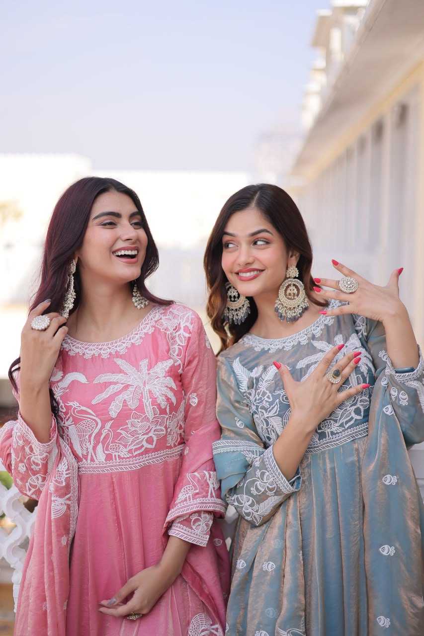 Ynf Satin KESH491 9315 Gowns Wholesale Embroidery Gowns Satin Gowns Sequin Gowns Manufacturer- Kapda Export