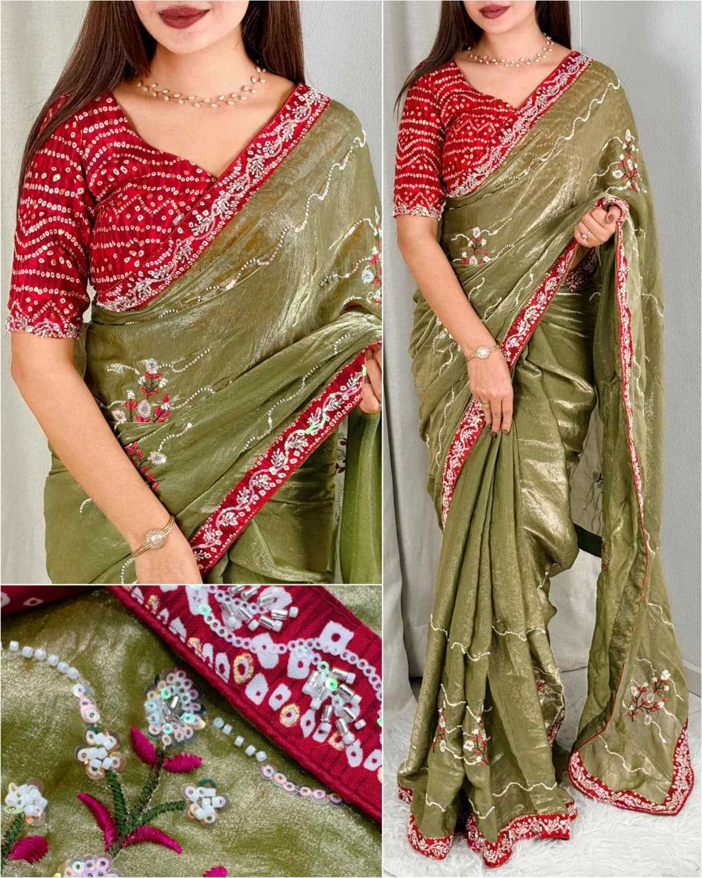 Ynf Satin KESH501 Aishwarya Sarees Wholesale Embroidered Sarees Bandhani Sarees Satin Sarees Manufacturer- Kapda Export