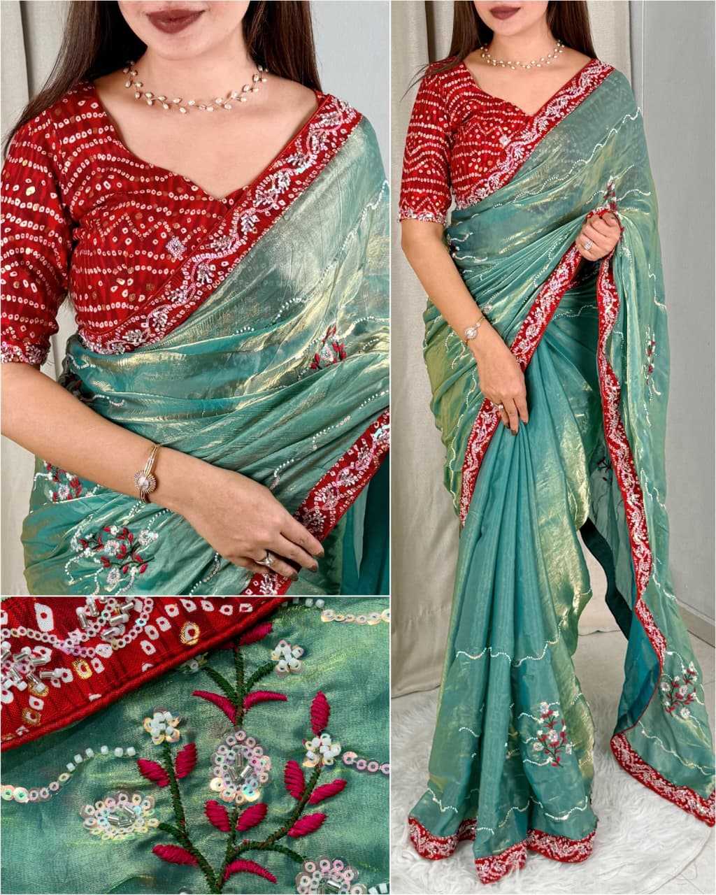 Ynf Satin KESH501 Aishwarya Sarees Wholesale Embroidered Sarees Bandhani Sarees Satin Sarees Manufacturer- Kapda Export