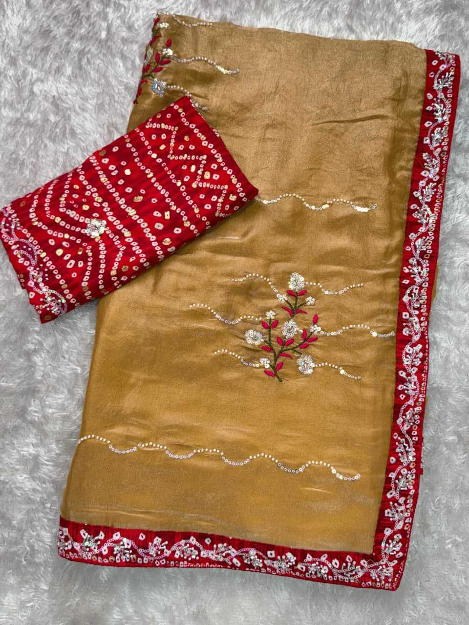 Ynf Satin KESH501 Aishwarya Sarees Wholesale Embroidered Sarees Bandhani Sarees Satin Sarees Manufacturer- Kapda Export