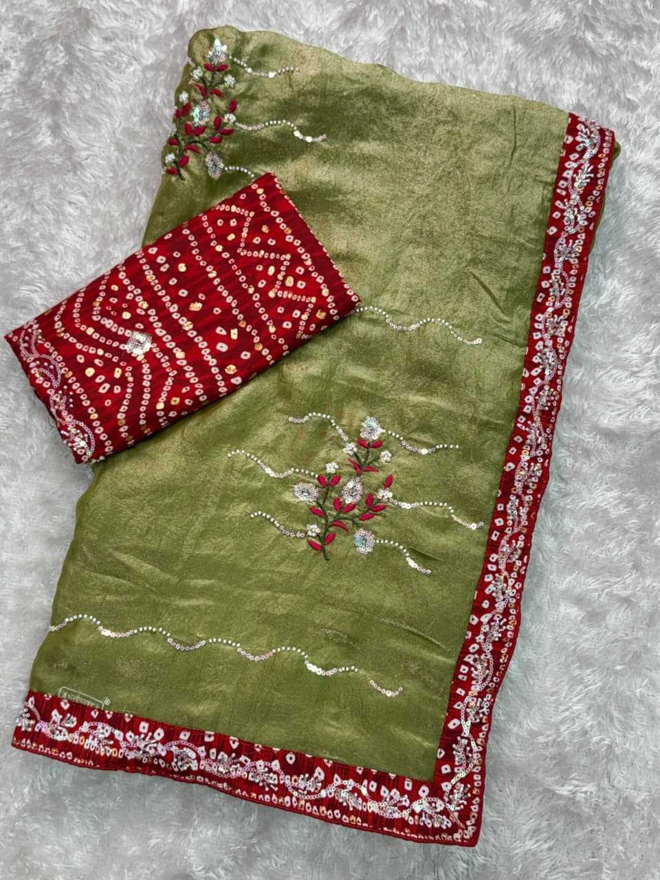 Ynf Satin KESH501 Aishwarya Sarees Wholesale Embroidered Sarees Bandhani Sarees Satin Sarees Manufacturer- Kapda Export