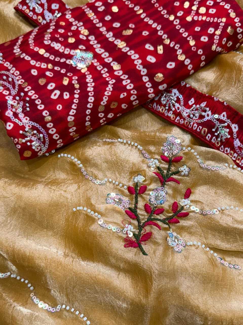 Ynf Satin KESH501 Aishwarya Sarees Wholesale Embroidered Sarees Bandhani Sarees Satin Sarees Manufacturer- Kapda Export