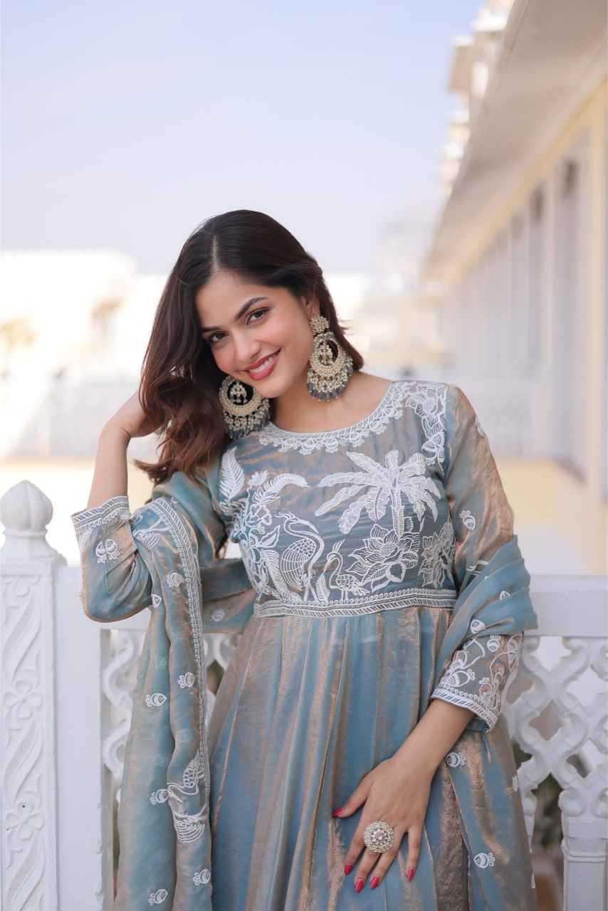 Ynf Satin KESH530 9315 Gowns Wholesale Embroidery Gowns Satin Gowns Sequin Gowns Manufacturer- Kapda Export