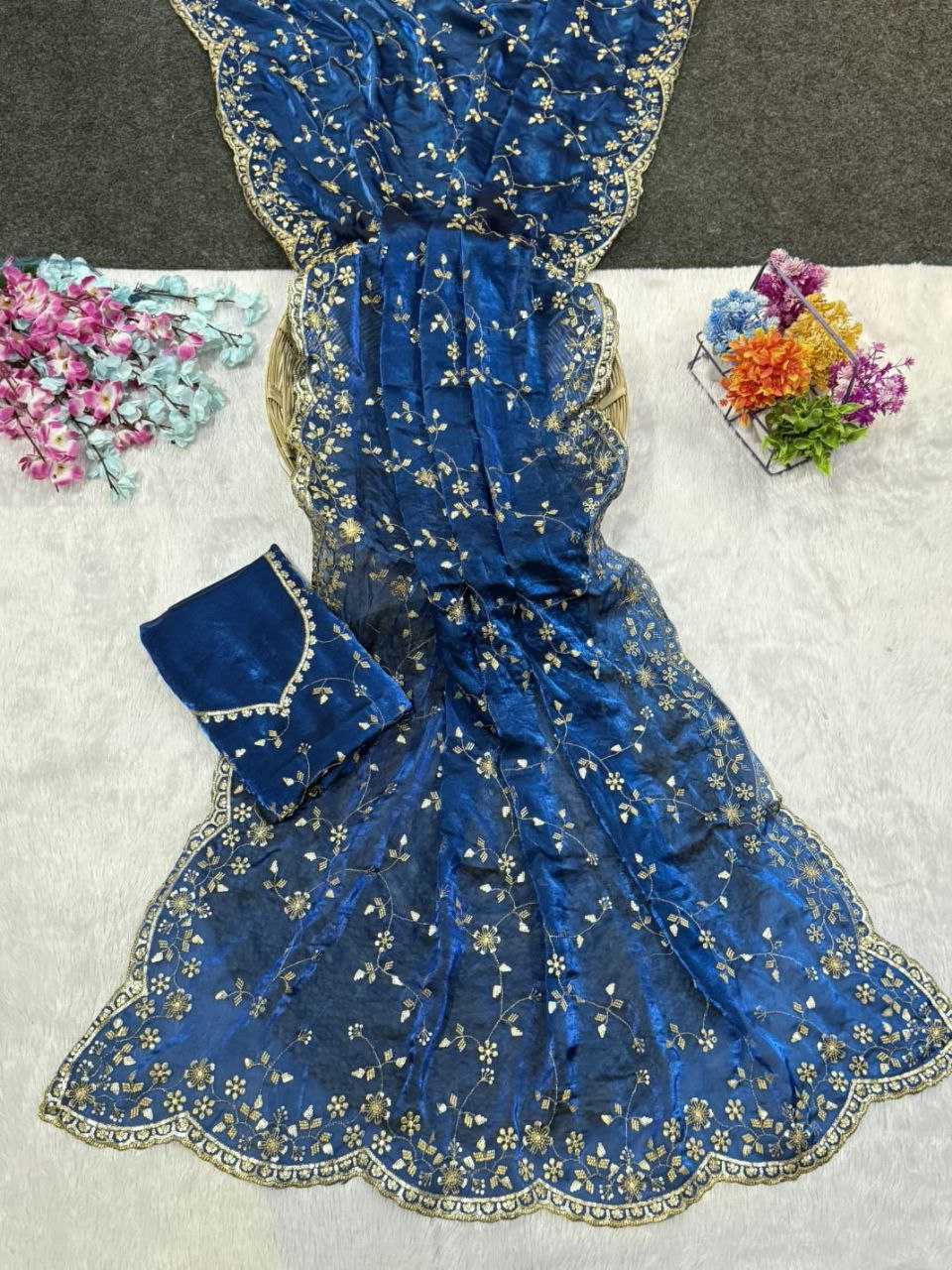 Ynf Satin KESH588 SHREE Sarees Wholesale Embroidered Sarees Sequins Work Saree Satin Sarees Manufacturer- Kapda Export