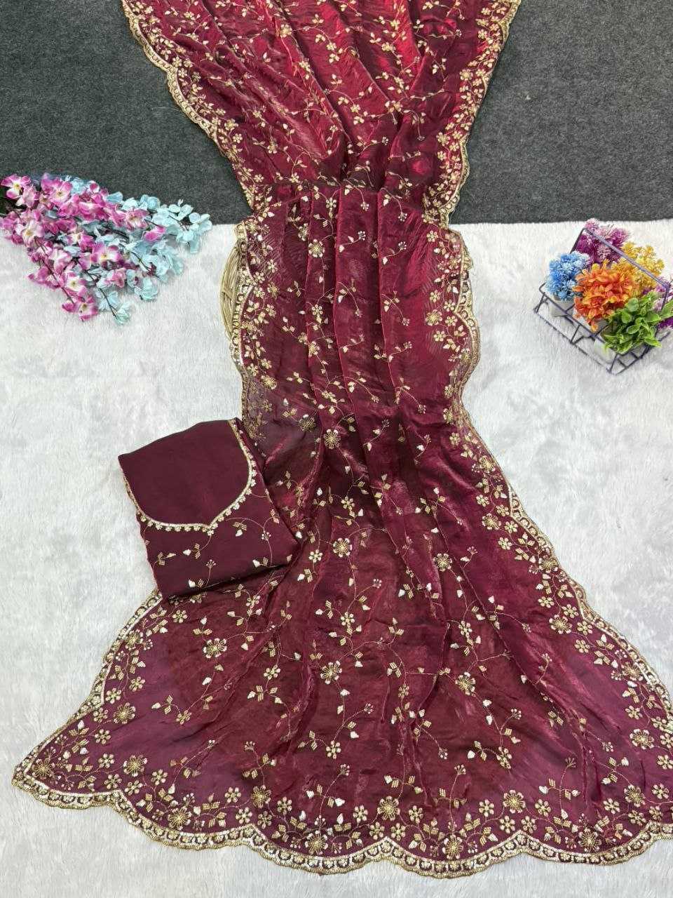 Ynf Satin KESH588 SHREE Sarees Wholesale Embroidered Sarees Sequins Work Saree Satin Sarees Manufacturer- Kapda Export