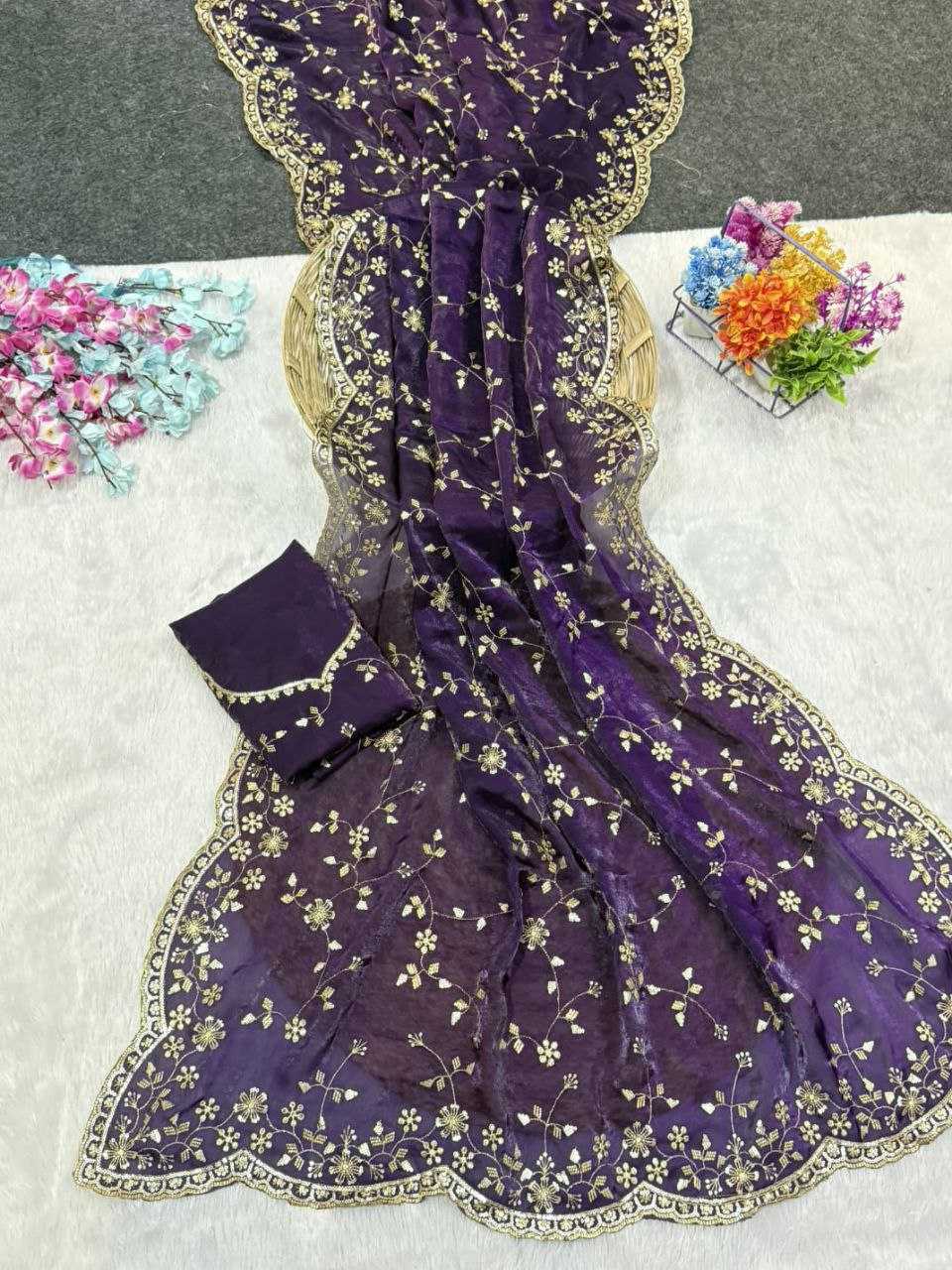 Ynf Satin KESH588 SHREE Sarees Wholesale Embroidered Sarees Sequins Work Saree Satin Sarees Manufacturer- Kapda Export