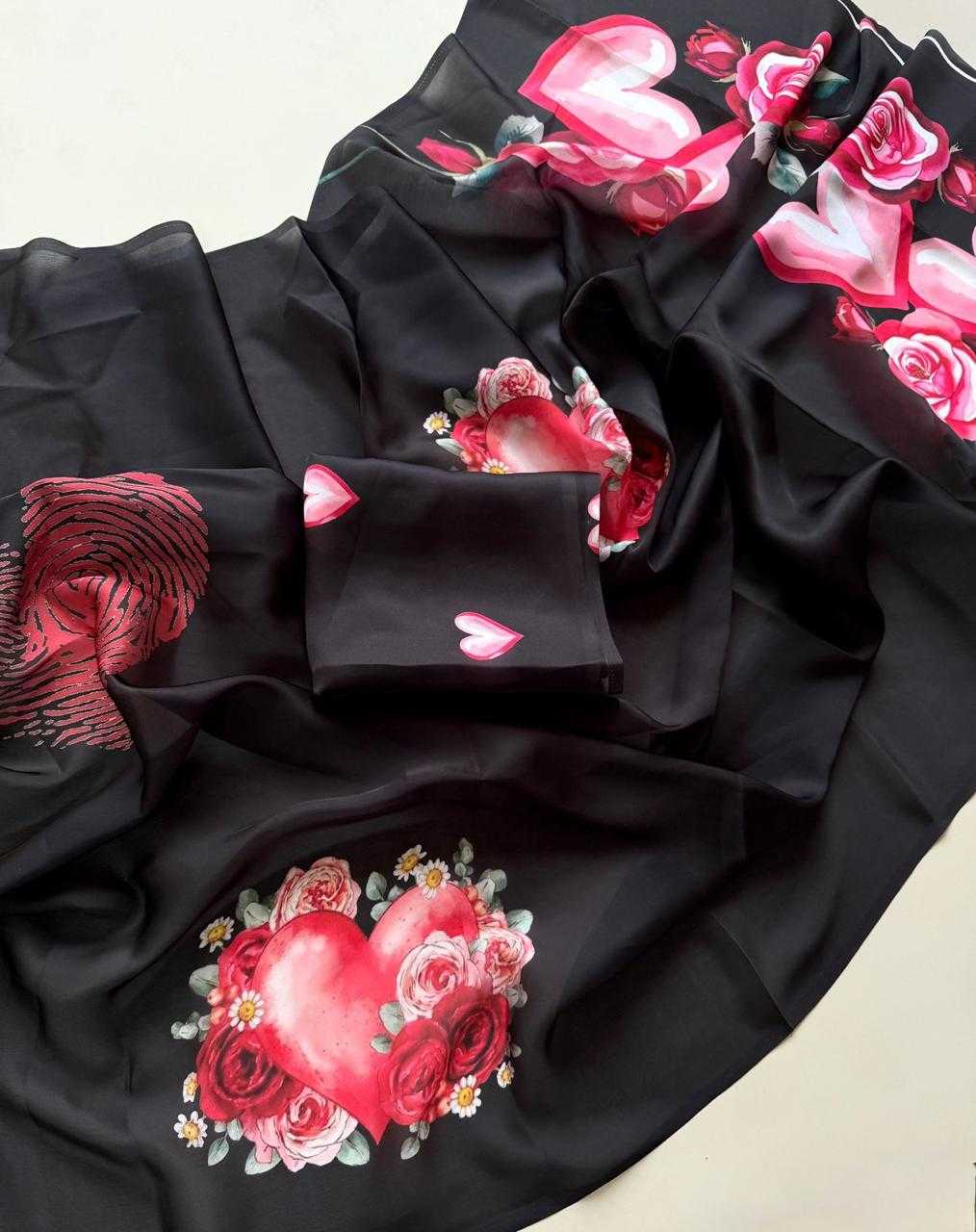 Ynf Satin KESH681 Valentine Sarees Wholesale Georgette Sarees Block Print Sarees Satin Sarees Manufacturer- Kapda Export