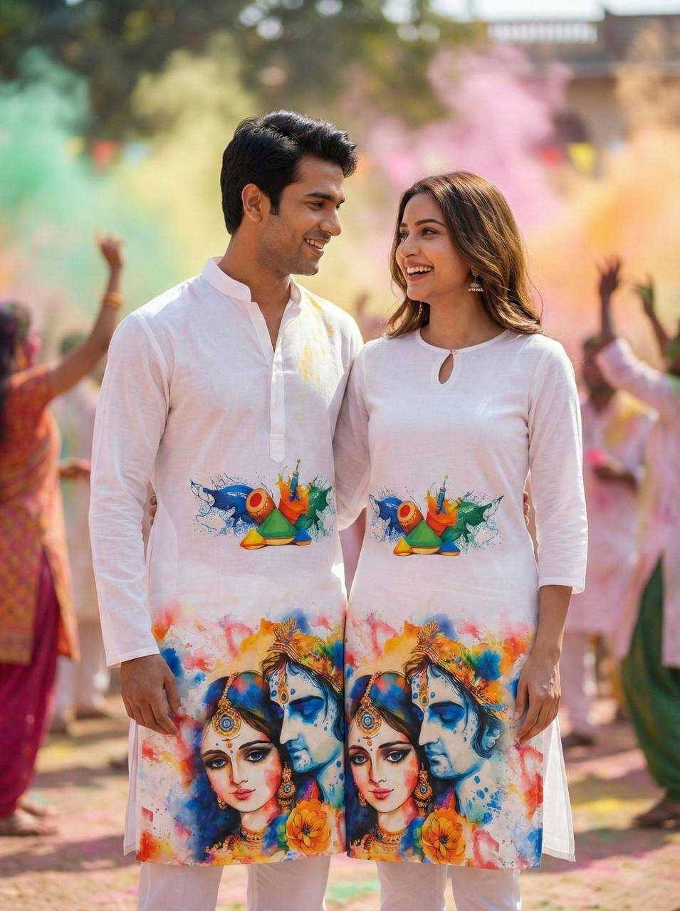 Ynf Slub Reyon RIN131 Holi Couple Wear Festive Collections Wholesale Holi Collections Couple Matching Ethnic Outfits Festive Matching Couple Dresses Manufacturer- Kapda Export