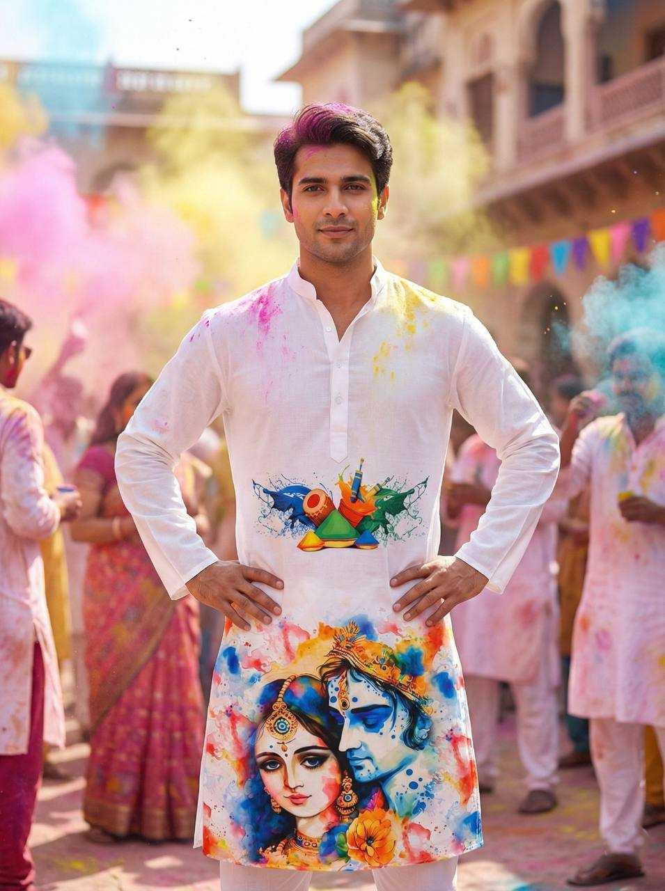 Ynf Slub Reyon RIN131 Holi Couple Wear Festive Collections Wholesale Holi Collections Couple Matching Ethnic Outfits Festive Matching Couple Dresses Manufacturer- Kapda Export