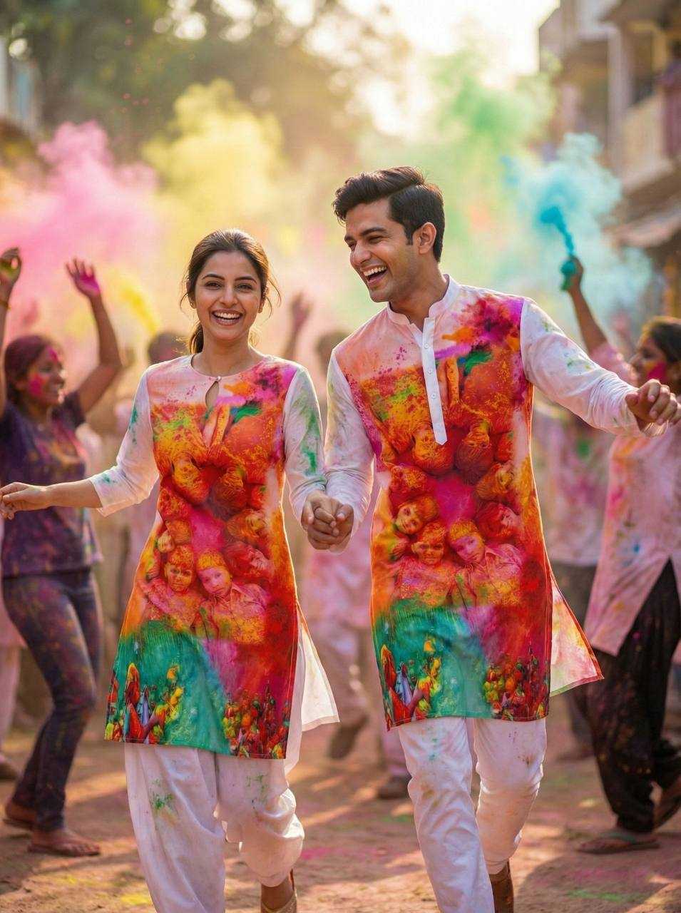 Ynf Slub Reyon RIN131 Holi Couple Wear Festive Collections Wholesale Holi Collections Couple Matching Ethnic Outfits Festive Matching Couple Dresses Manufacturer- Kapda Export
