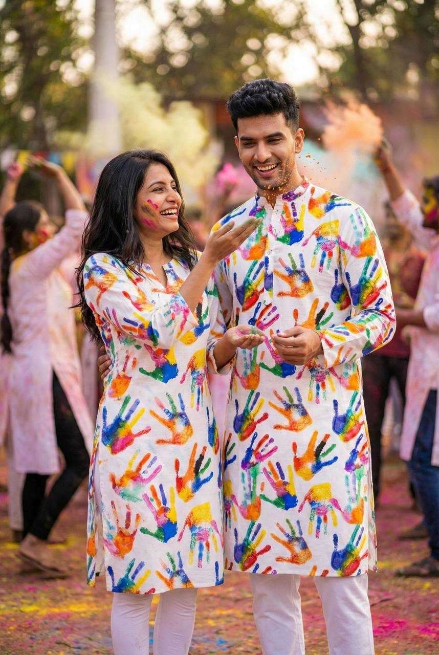 Ynf Slub Reyon RIN131 Holi Couple Wear Festive Collections Wholesale Holi Collections Couple Matching Ethnic Outfits Festive Matching Couple Dresses Manufacturer- Kapda Export