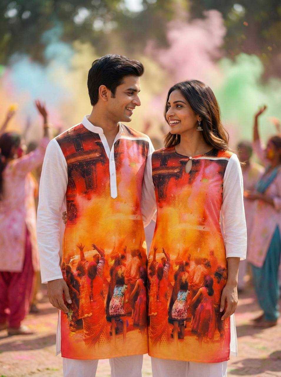 Ynf Slub Reyon RIN131 Holi Couple Wear Festive Collections Wholesale Holi Collections Couple Matching Ethnic Outfits Festive Matching Couple Dresses Manufacturer- Kapda Export