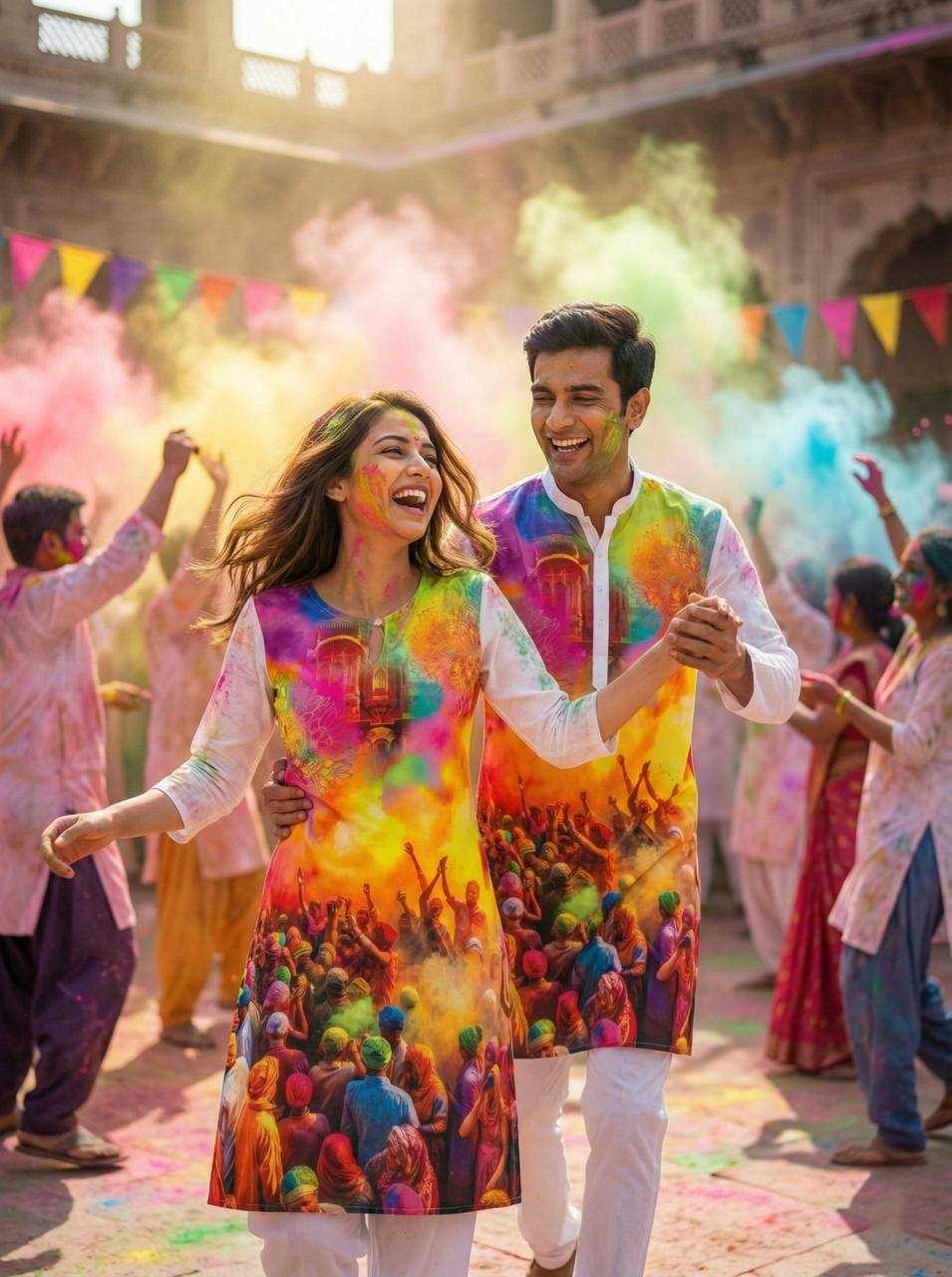 Ynf Slub Reyon RIN131 Holi Couple Wear Festive Collections Wholesale Holi Collections Couple Matching Ethnic Outfits Festive Matching Couple Dresses Manufacturer- Kapda Export