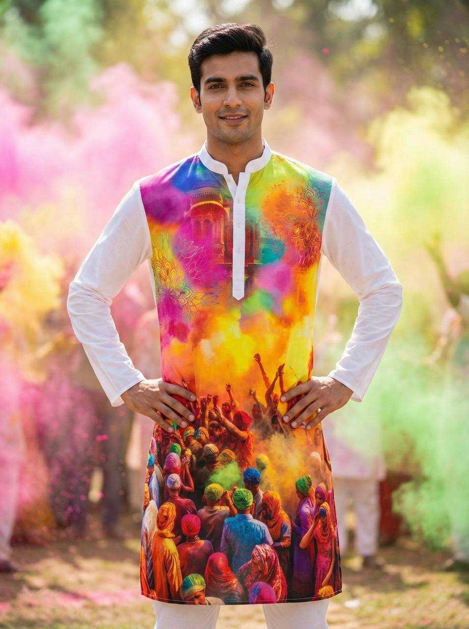 Ynf Slub Reyon RIN131 Holi Couple Wear Festive Collections Wholesale Holi Collections Couple Matching Ethnic Outfits Festive Matching Couple Dresses Manufacturer- Kapda Export