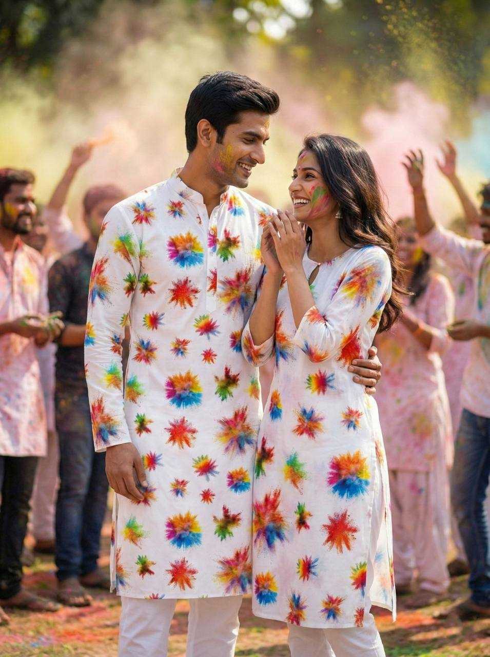 Ynf Slub Reyon RIN131 Holi Couple Wear Festive Collections Wholesale Holi Collections Couple Matching Ethnic Outfits Festive Matching Couple Dresses Manufacturer- Kapda Export