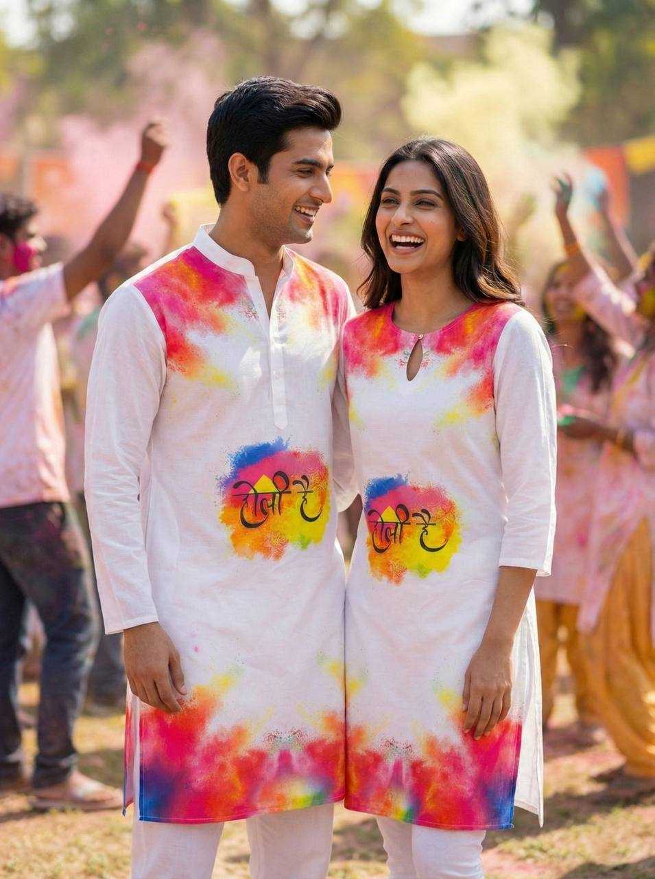Ynf Slub Reyon RIN131 Holi Couple Wear Festive Collections Wholesale Holi Collections Couple Matching Ethnic Outfits Festive Matching Couple Dresses Manufacturer- Kapda Export