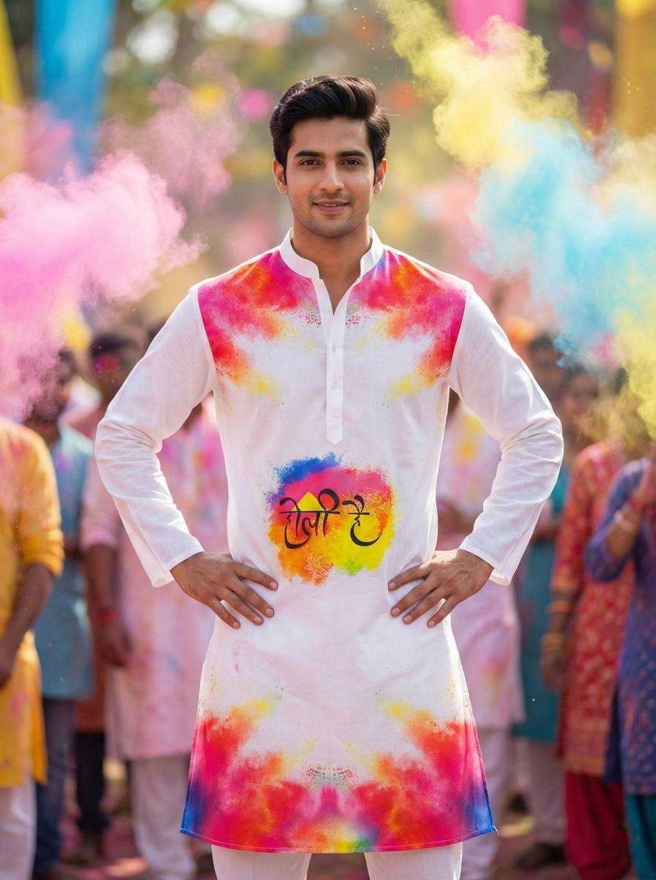 Ynf Slub Reyon RIN131 Holi Couple Wear Festive Collections Wholesale Holi Collections Couple Matching Ethnic Outfits Festive Matching Couple Dresses Manufacturer- Kapda Export