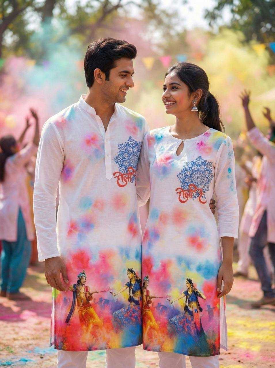 Ynf Slub Reyon RIN131 Holi Couple Wear Festive Collections Wholesale Holi Collections Couple Matching Ethnic Outfits Festive Matching Couple Dresses Manufacturer- Kapda Export