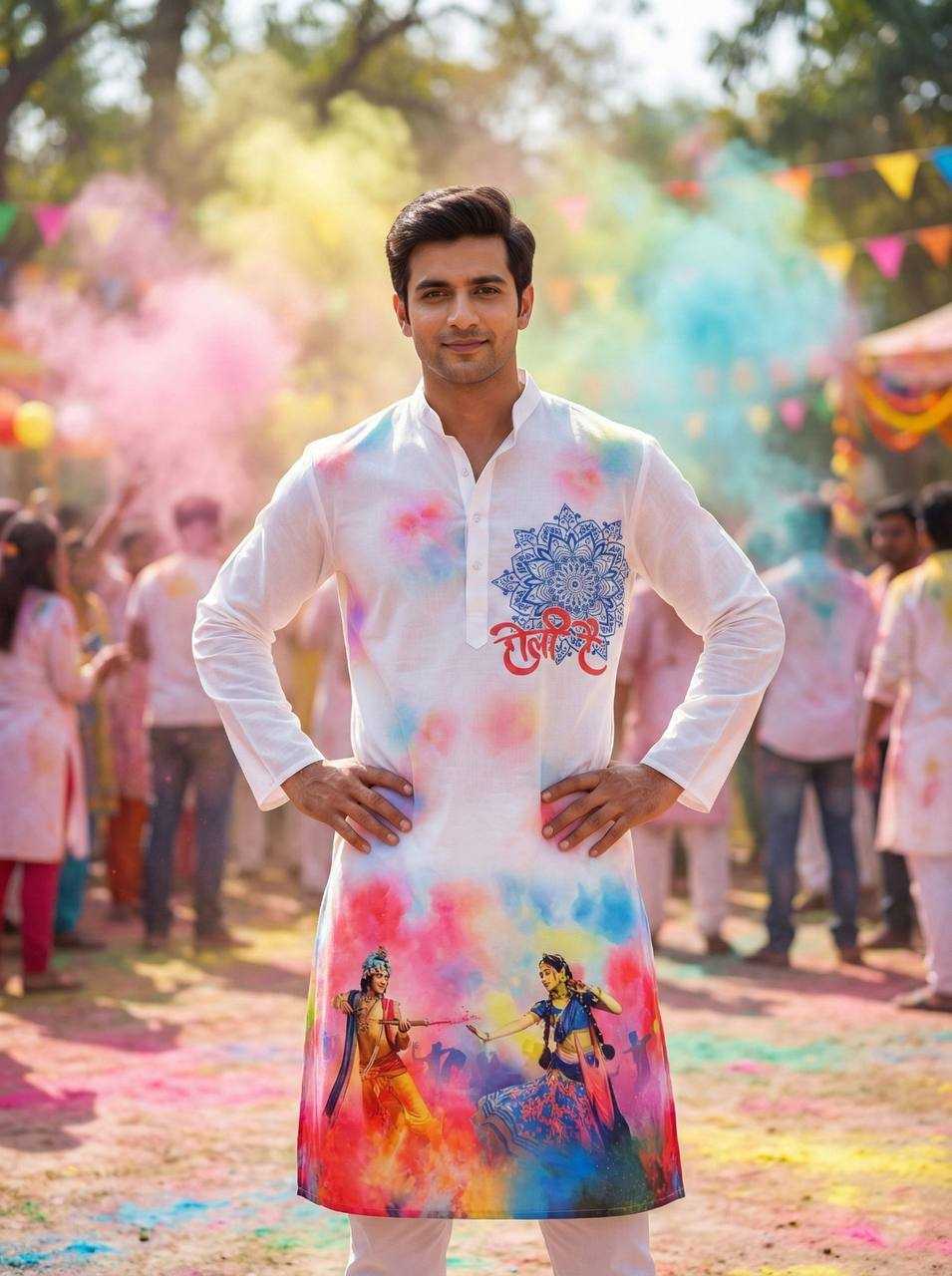 Ynf Slub Reyon RIN131 Holi Couple Wear Festive Collections Wholesale Holi Collections Couple Matching Ethnic Outfits Festive Matching Couple Dresses Manufacturer- Kapda Export