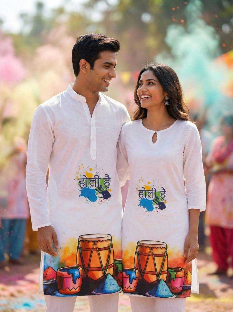 Ynf Slub Reyon RIN131 Holi Couple Wear Festive Collections Wholesale Holi Collections Couple Matching Ethnic Outfits Festive Matching Couple Dresses Manufacturer- Kapda Export
