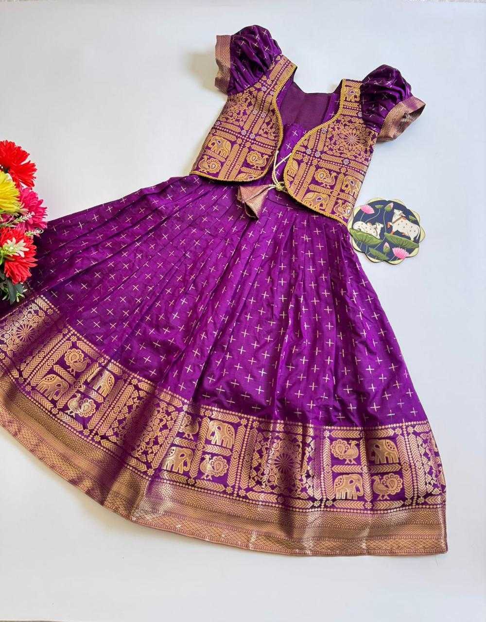 Ynf Soft Dola RIN235 Golden Kids Wear Wholesale Kids Gown Kids Festive Wear Kids Party Wear Ethnic Manufacturer- Kapda Export