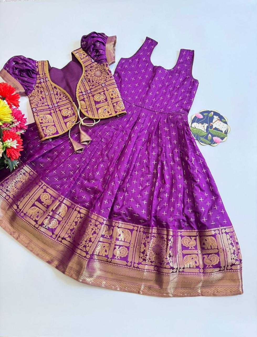 Ynf Soft Dola RIN235 Golden Kids Wear Wholesale Kids Gown Kids Festive Wear Kids Party Wear Ethnic Manufacturer- Kapda Export
