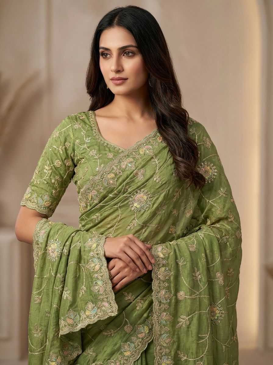 Ynf Soft Gold Crush KESH114 4752 Sarees Wholesale Embroidered Sarees Stone Work Saree Zari Border Sarees Manufacturer- Kapda Export