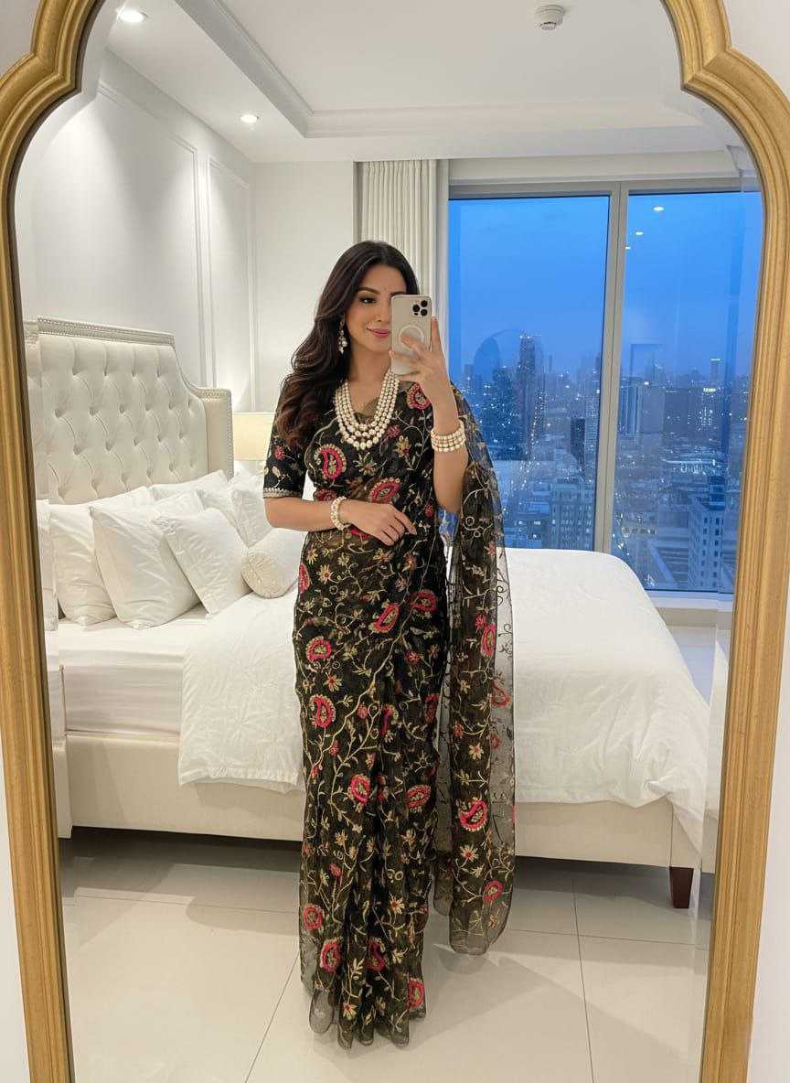 Ynf Soft Linen Jari KESH589 Akshi Sarees Wholesale Sequence Sarees Tissue Silk Saree Embroidered Sarees Manufacturer- Kapda Export