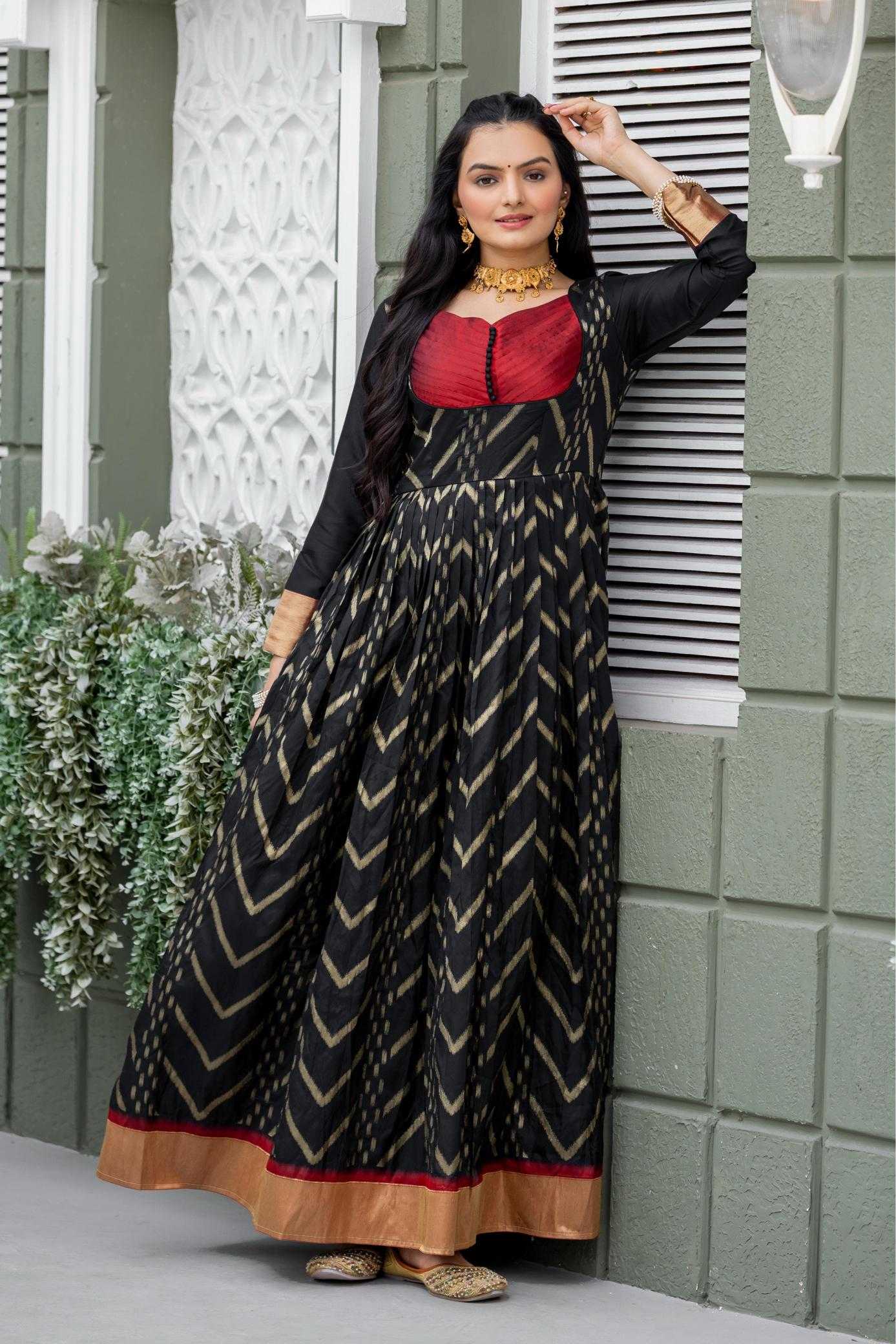 Ynf Soft Silk KESH249 Chic black Gowns Wholesale Printed Gowns Silk Gowns Black Gown Manufacturer- Kapda Export