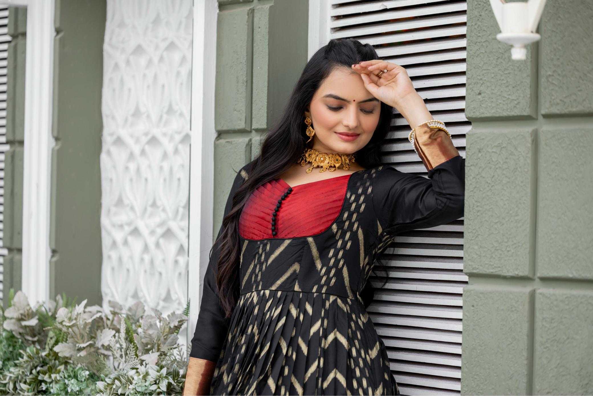 Ynf Soft Silk KESH249 Chic black Gowns Wholesale Printed Gowns Silk Gowns Black Gown Manufacturer- Kapda Export