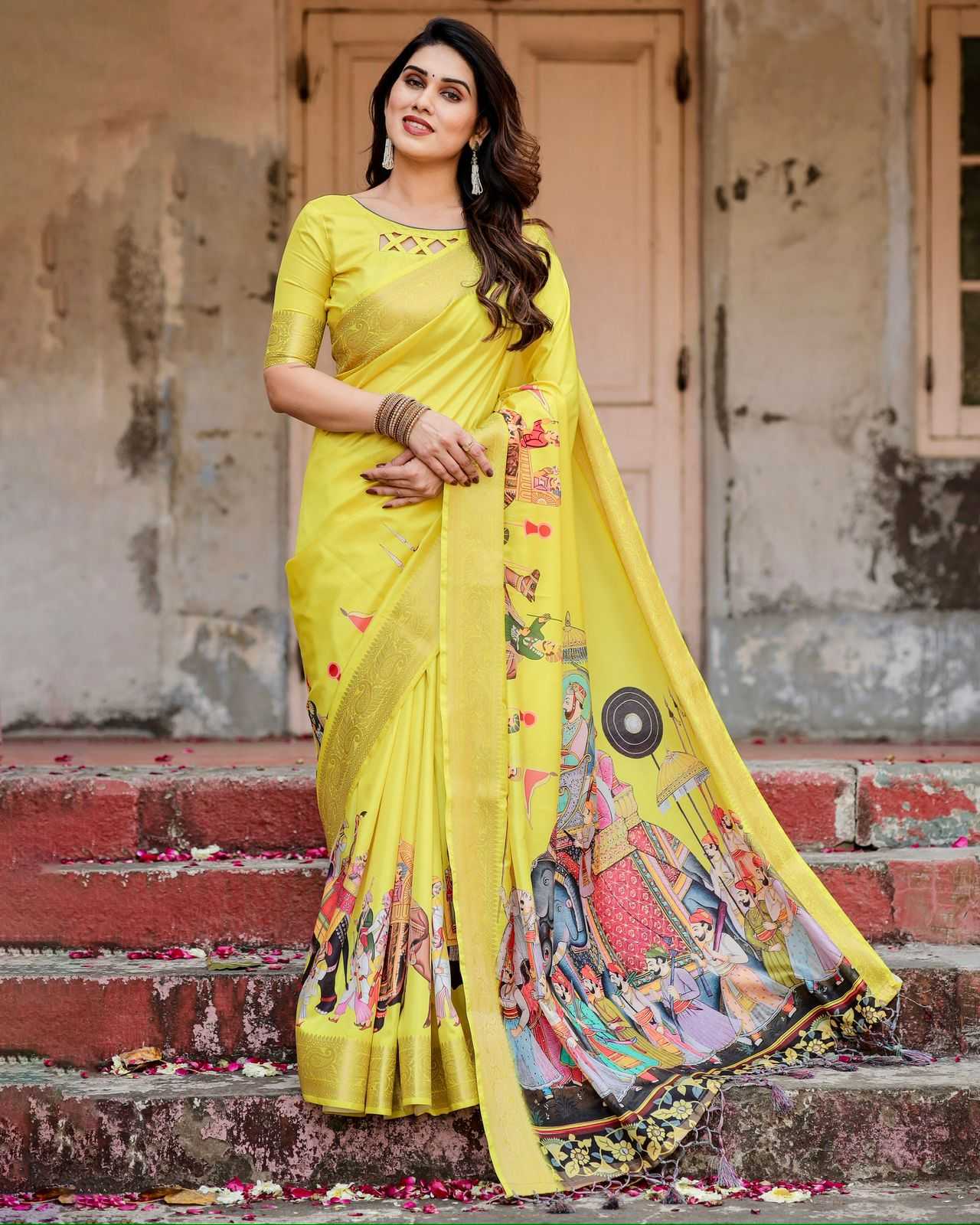 Ynf Soft Silk KESH719 Tussar 1096 Sarees Festive Collections Wholesale Silk Sarees Sarees With Blouse Yellow Sarees Manufacturer- Kapda Export