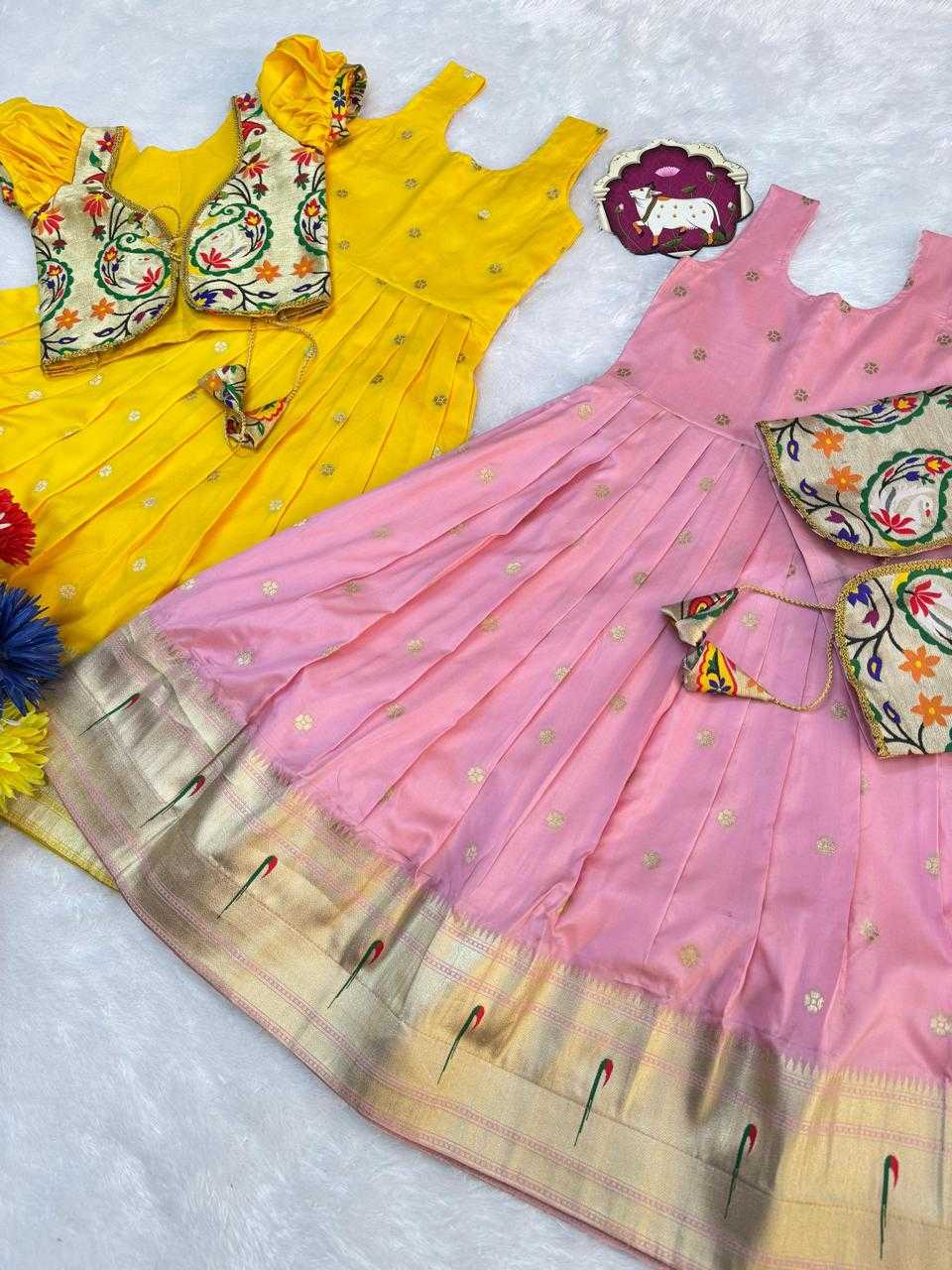 Ynf Soft Silk RIN235 Paithani Kids Wear Wholesale Kids Lehenga Kids Designer Frock Kids Festive Wear Manufacturer- Kapda Export