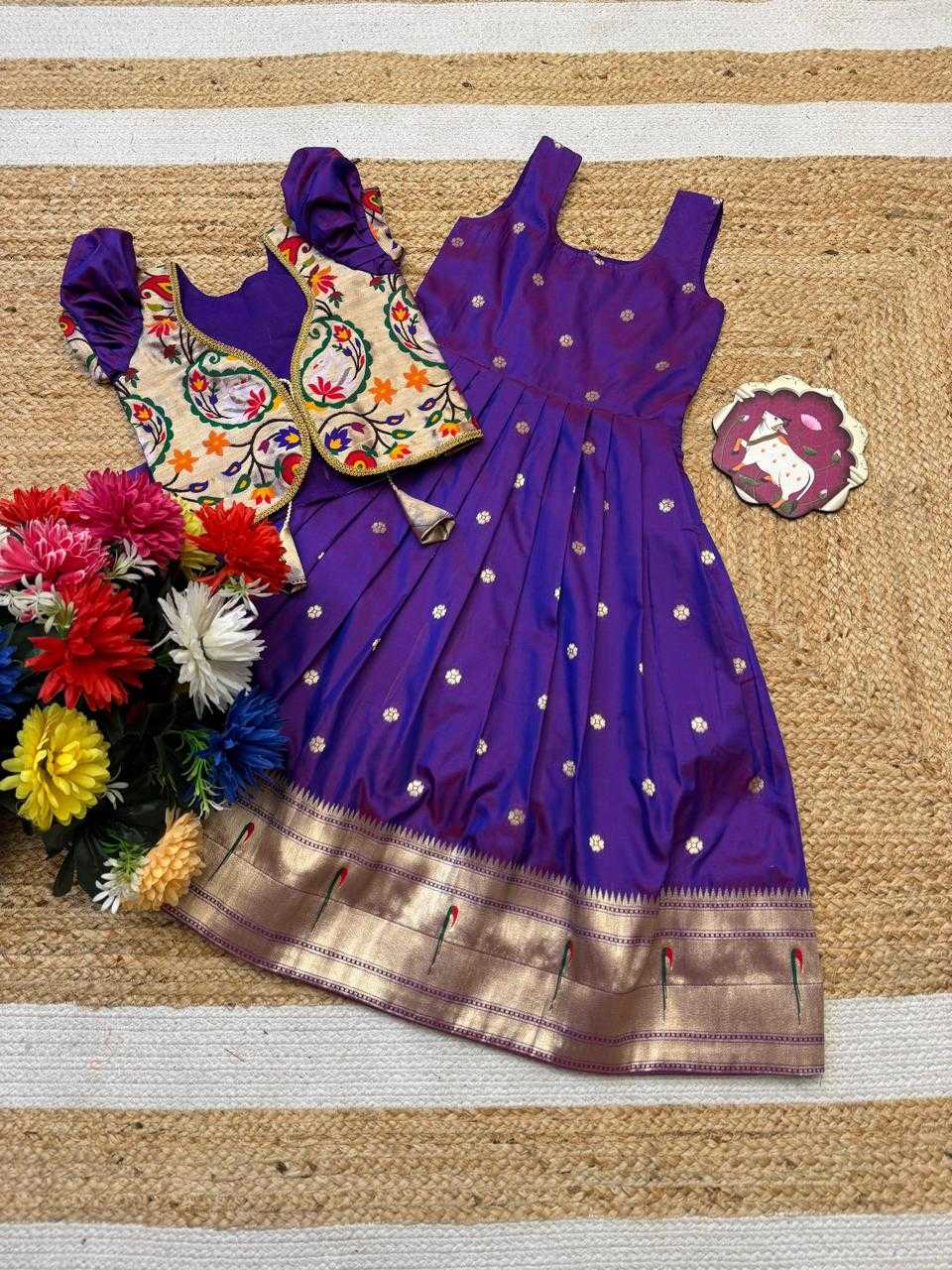Ynf Soft Silk RIN235 Paithani Kids Wear Wholesale Kids Lehenga Kids Designer Frock Kids Festive Wear Manufacturer- Kapda Export