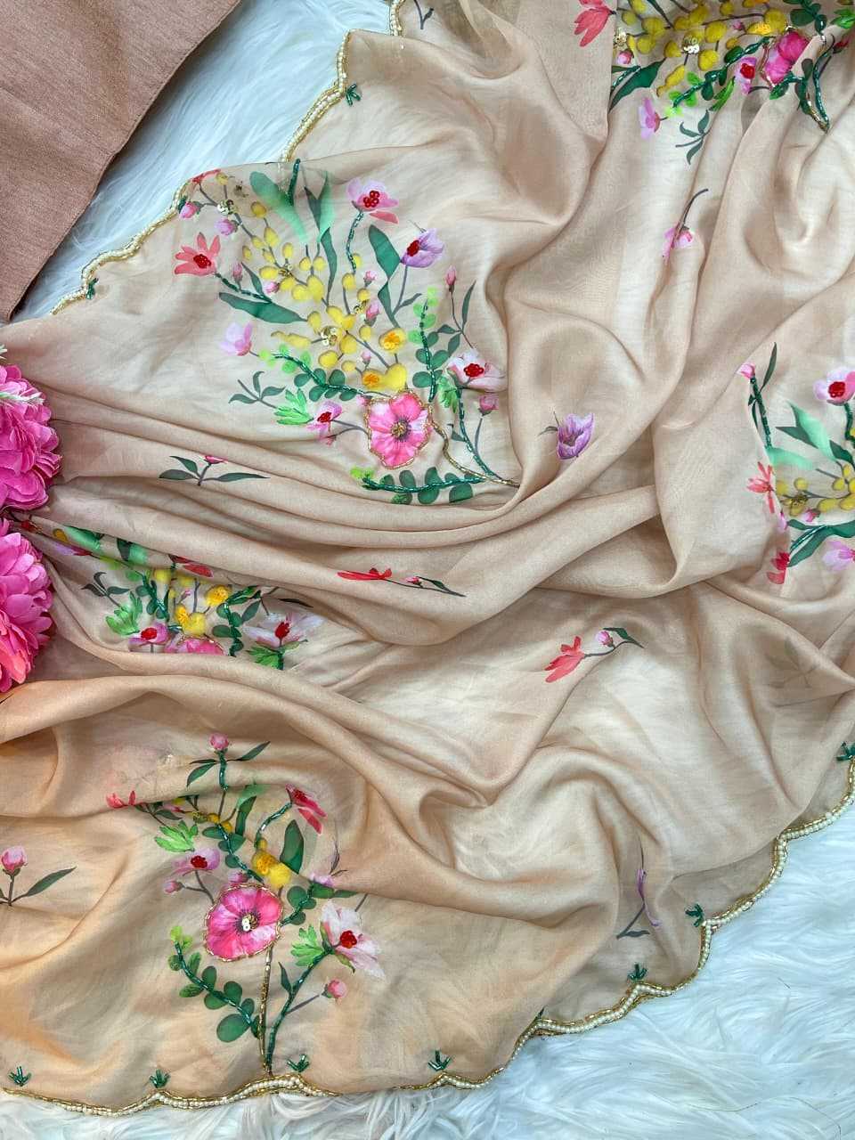 Ynf Tabby Silk KESH600 Laila Sarees Wholesale Printed Sarees Sequin Sarees Hand Work Sarees Manufacturer- Kapda Export