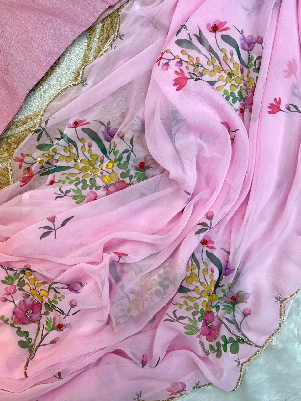 Ynf Tabby Silk KESH600 Laila Sarees Wholesale Printed Sarees Sequin Sarees Hand Work Sarees Manufacturer- Kapda Export