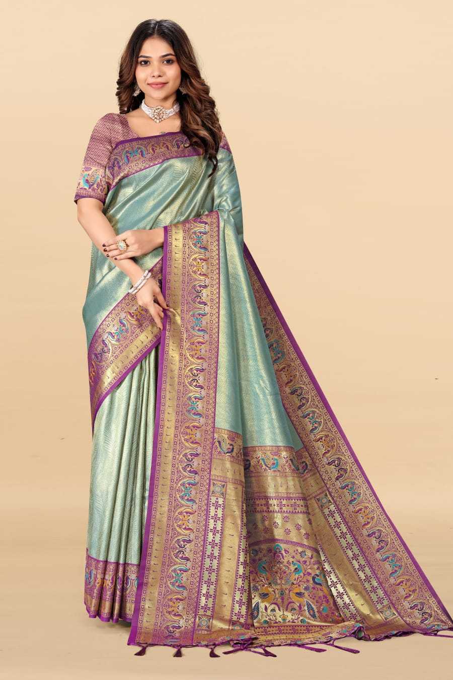 Ynf Tissue Silk KESH583 PALLAVI Silk Sarees Wholesale Paithani Sarees Soft Silk Sarees Silk Sarees With Contrast Pallu Manufacturer- Kapda Export