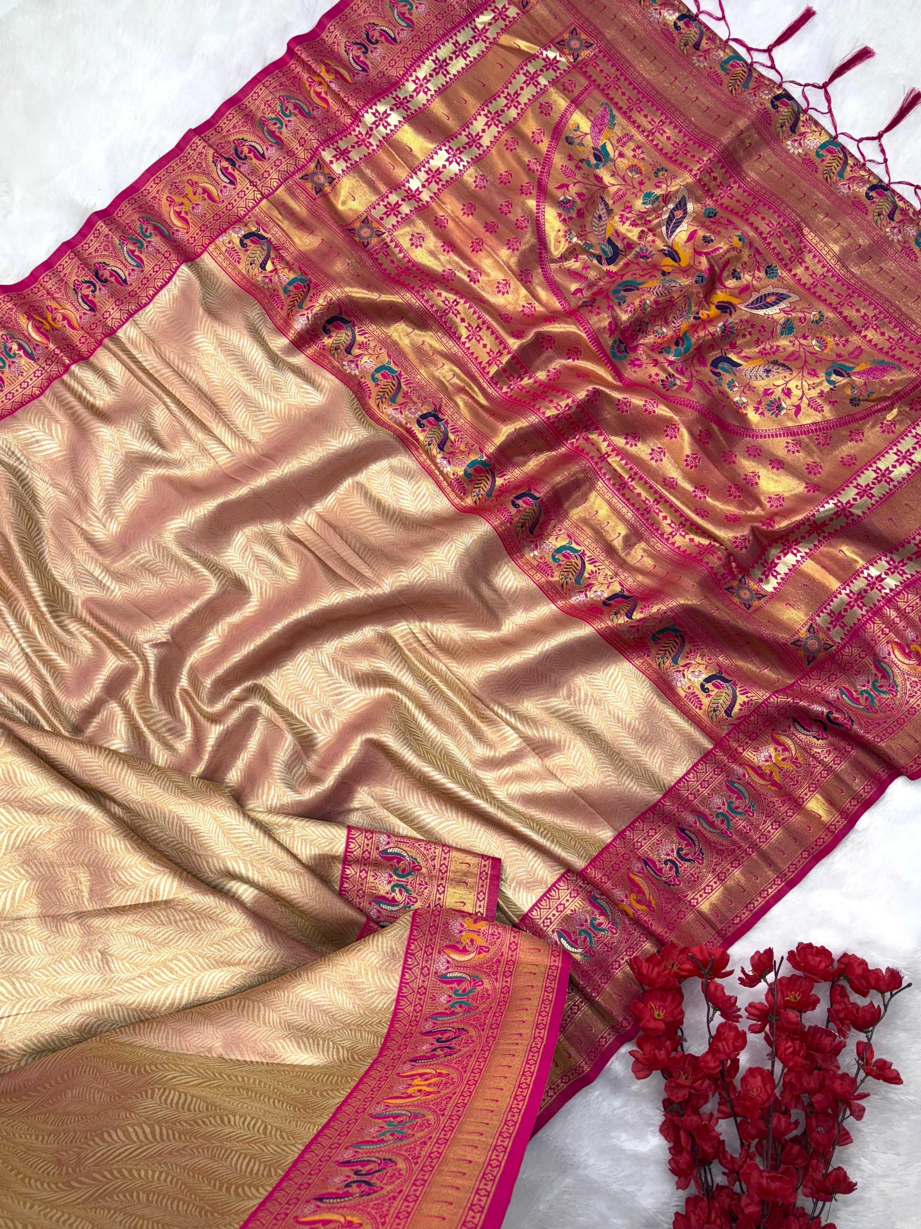 Ynf Tissue Silk KESH583 PALLAVI Silk Sarees Wholesale Paithani Sarees Soft Silk Sarees Silk Sarees With Contrast Pallu Manufacturer- Kapda Export