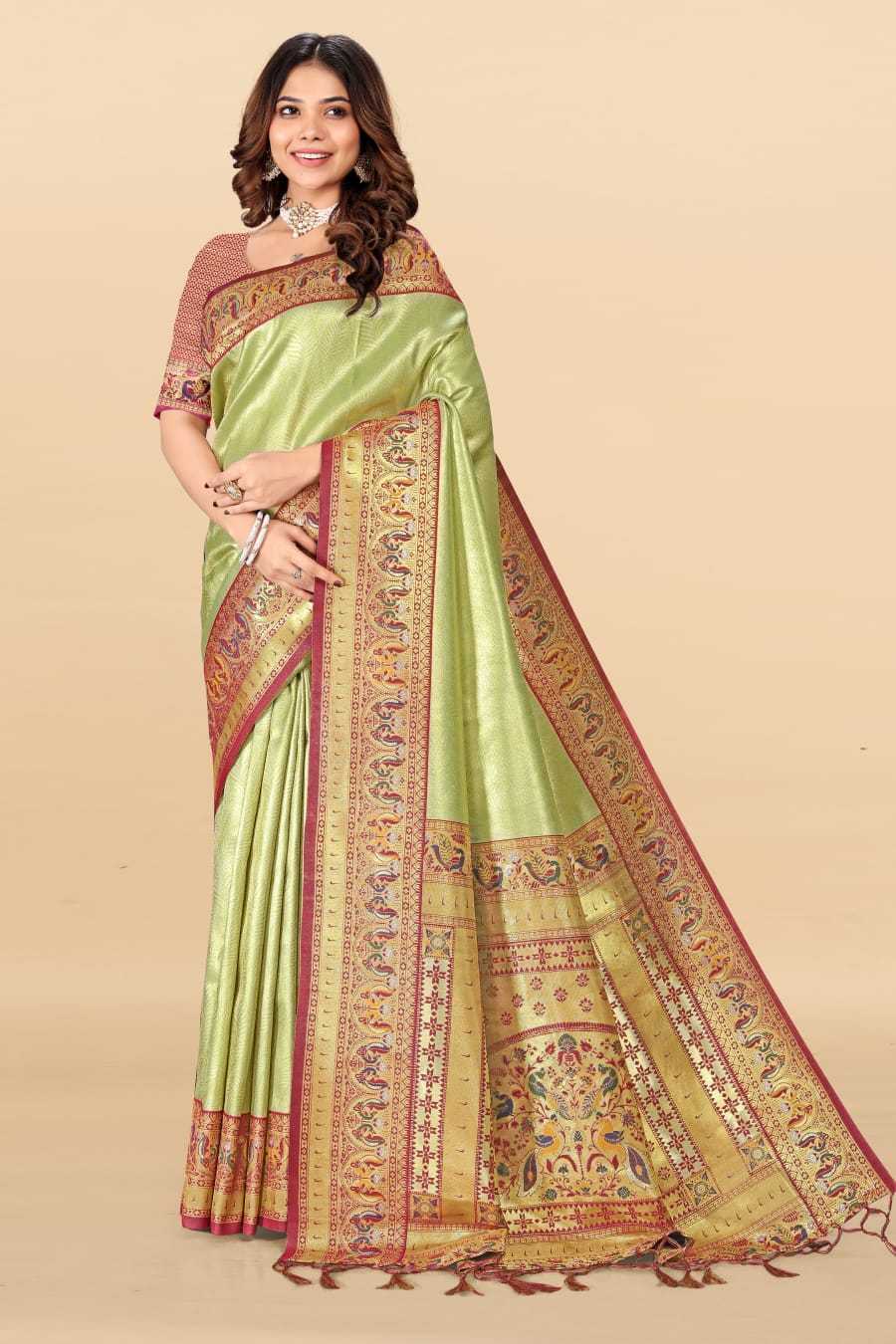 Ynf Tissue Silk KESH583 PALLAVI Silk Sarees Wholesale Paithani Sarees Soft Silk Sarees Silk Sarees With Contrast Pallu Manufacturer- Kapda Export