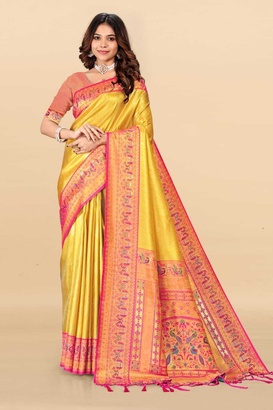 Ynf Tissue Silk KESH583 PALLAVI Silk Sarees Wholesale Paithani Sarees Soft Silk Sarees Silk Sarees With Contrast Pallu Manufacturer- Kapda Export