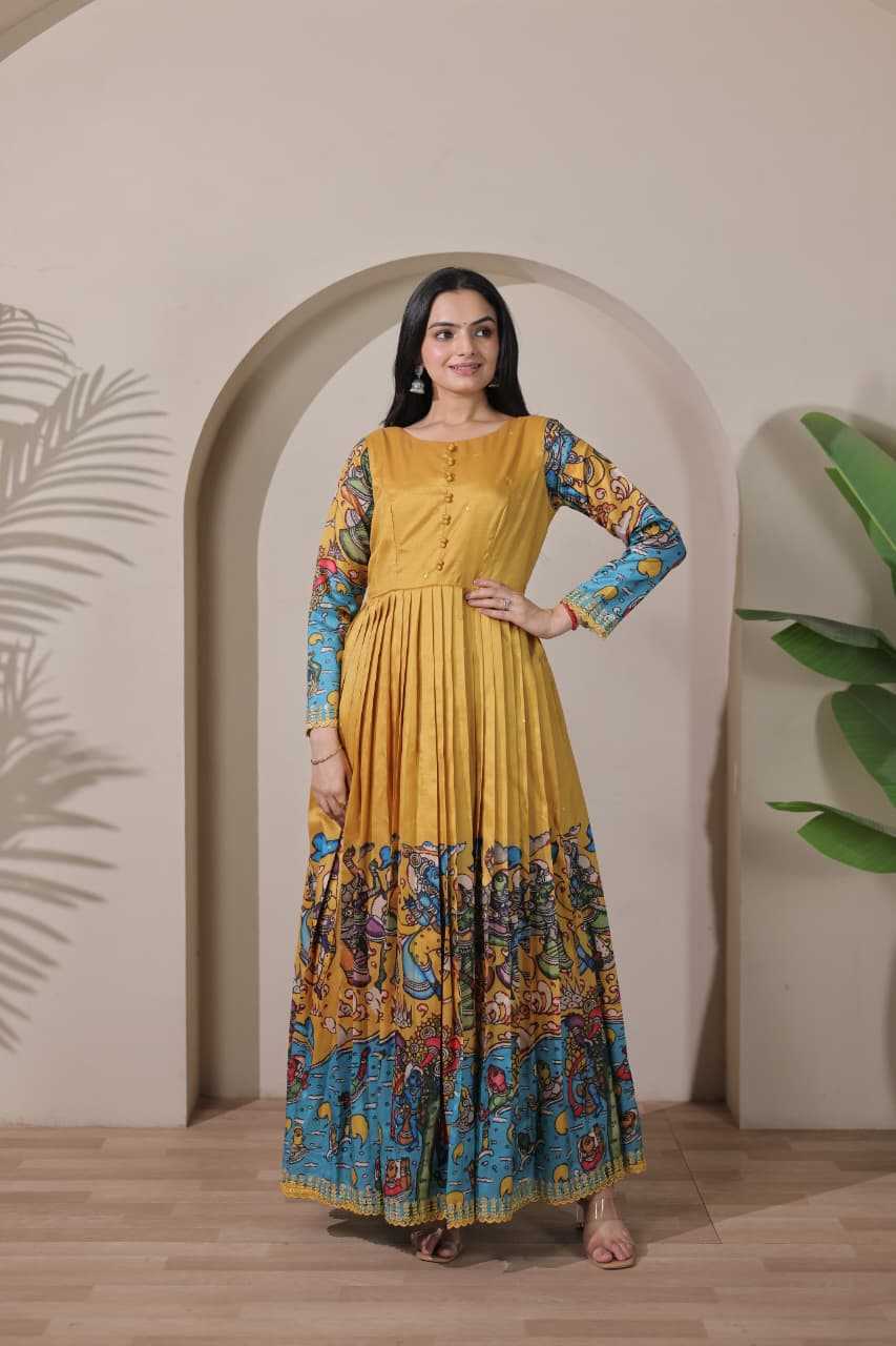 Ynf Tussar Silk KESH249 2096 Gowns Festive Collections Plus Size Collections Wholesale Embroidery Gowns Party Gowns Silk Gowns Manufacturer- Kapda Export