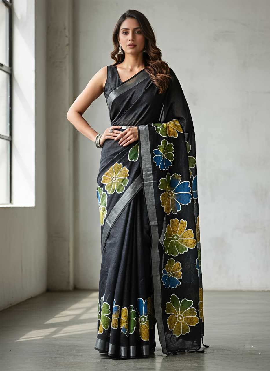 Ynf Tussar Silk KESH673 SILVER FLORA Sarees Wholesale Printed Sarees Linen Sarees Tussar Sarees Manufacturer- Kapda Export