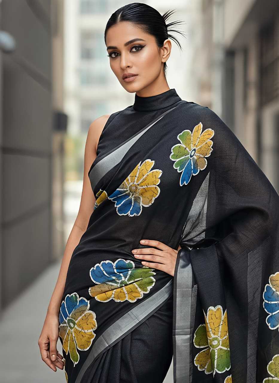 Ynf Tussar Silk KESH673 SILVER FLORA Sarees Wholesale Printed Sarees Linen Sarees Tussar Sarees Manufacturer- Kapda Export