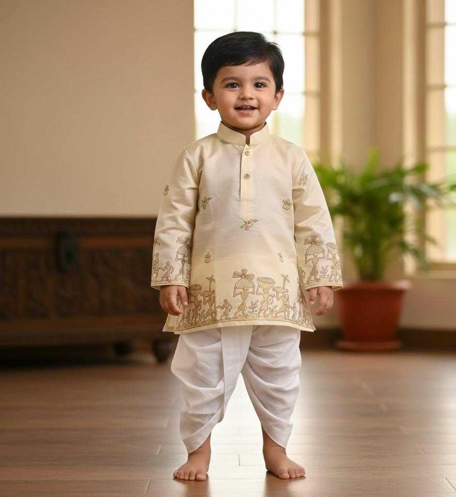 Ynf Tussar Silk KESH728 Tusser Silk Kids Wear Festive Collections Wholesale Kids Dhoti Kurta Kids Festive Wear Kids Silk Dress Manufacturer- Kapda Export