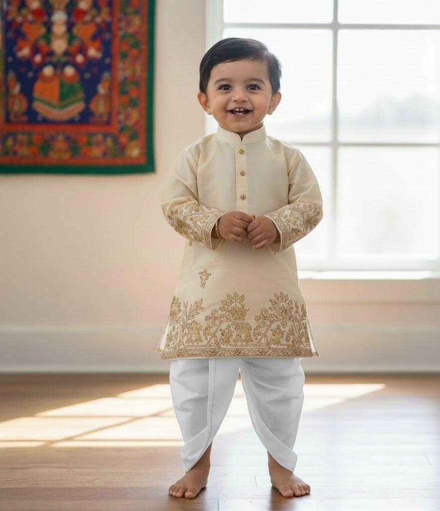 Ynf Tussar Silk KESH728 Tusser Silk Kids Wear Festive Collections Wholesale Kids Dhoti Kurta Kids Festive Wear Kids Silk Dress Manufacturer- Kapda Export