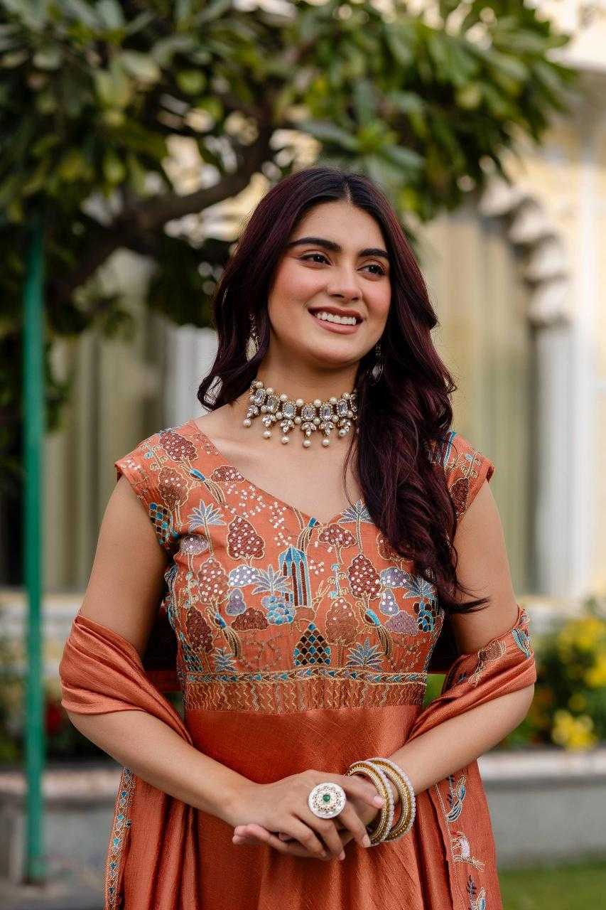 Ynf Vichitra Silk RIN215 39 Gowns Wholesale Embroidered Gown Evening Gowns Party Wear Gowns Manufacturer- Kapda Export