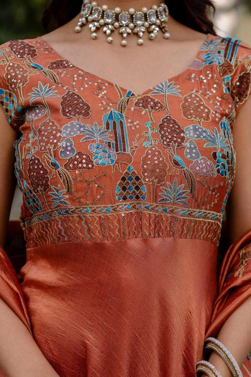 Ynf Vichitra Silk RIN215 39 Gowns Wholesale Embroidered Gown Evening Gowns Party Wear Gowns Manufacturer- Kapda Export