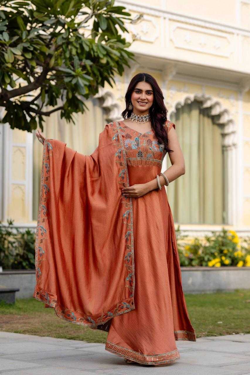 Ynf Vichitra Silk RIN215 39 Gowns Wholesale Embroidered Gown Evening Gowns Party Wear Gowns Manufacturer- Kapda Export